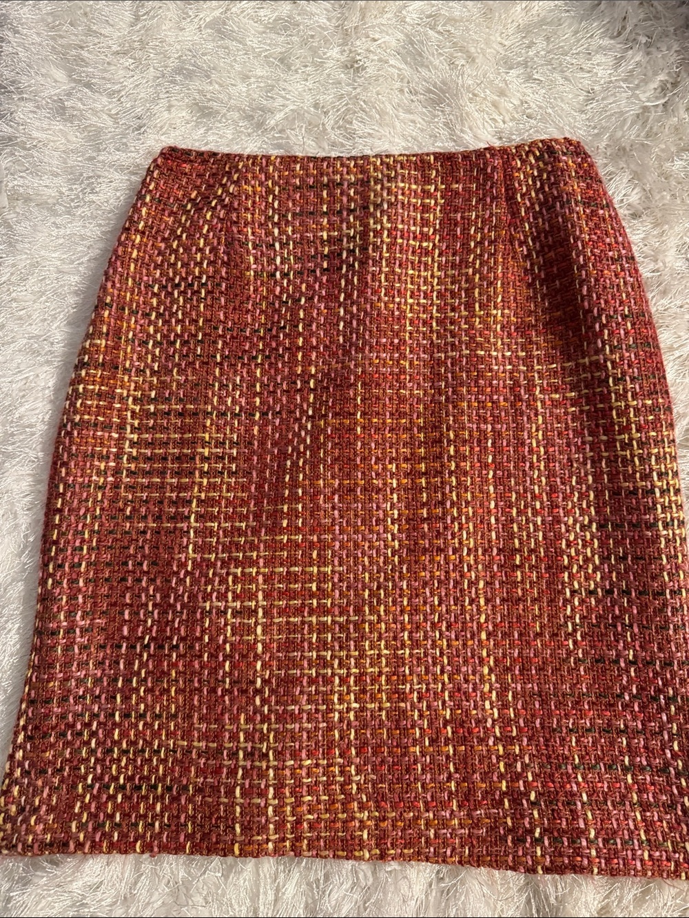 Red Tweed Midi Pencil Skirt